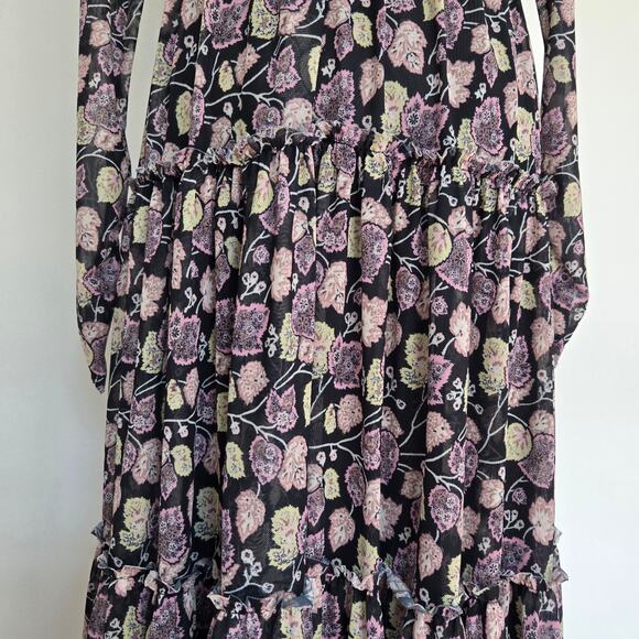 Cinq a Sept Kourt Midi Dress Printed Victorian High Neck Black Women 0 FLAWED - Picture 6 of 14